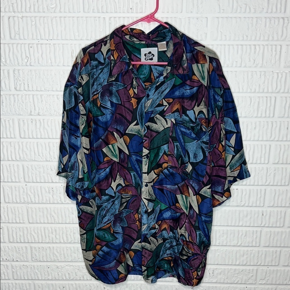 Hilo Hattie Vintage Colorful Abstract Pattern Shirt 100% Silk